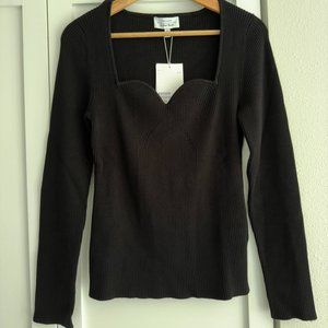 & Other Stories Black Ribbed Long-Sleeve Sweetheart Neck Top